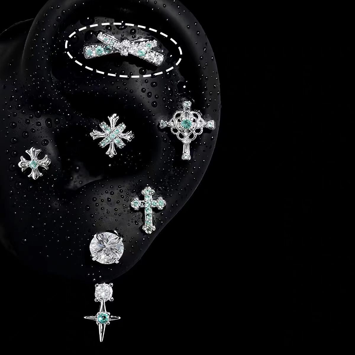 Pa Green Zirconium Umbilicaria Bone Nail Collection Earrings