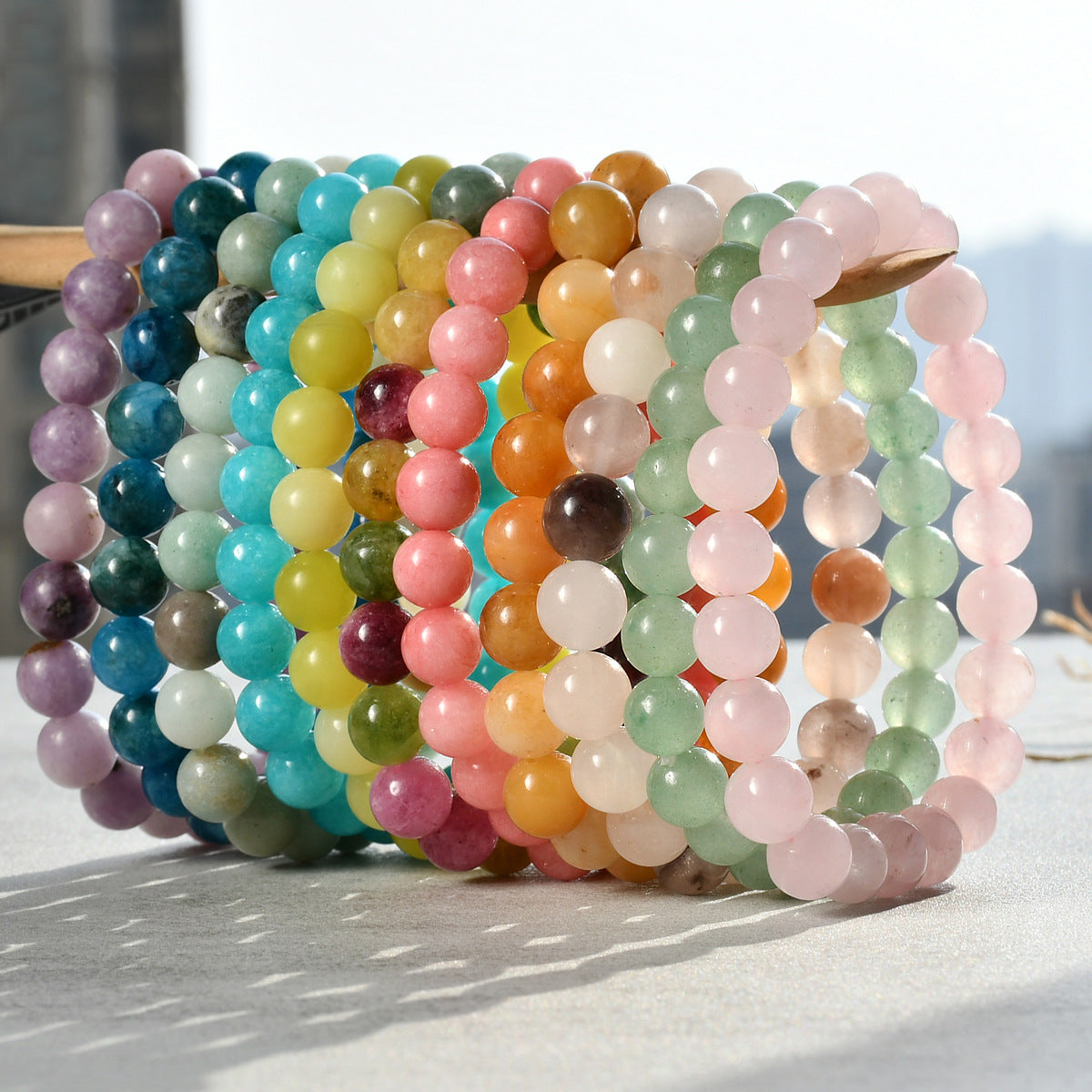 Round Beads Natural Stone Agate Bead Crystal Bracelets
