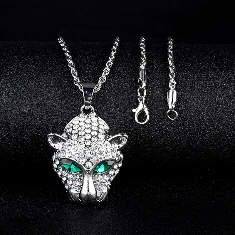 Slouchy Diamond Hollow Leopard Head Stylish Pendant