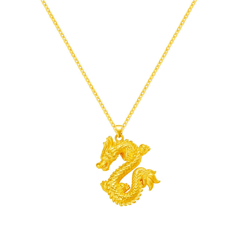 Men's Dragon Zodiac Golden Brass Plated Simulation Necklaces