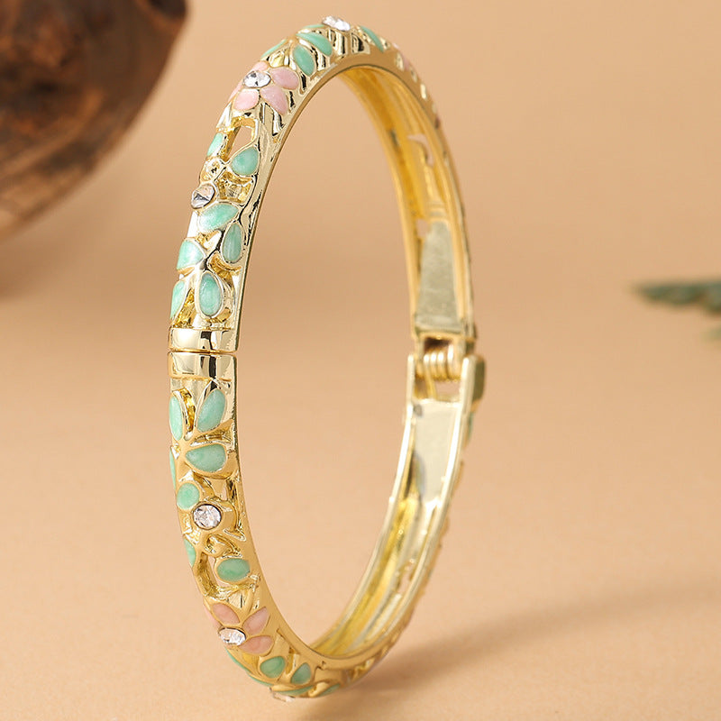Style Retro Color Fine Flower Cloisonne Drop Oil Luxury Diamond Bracelet