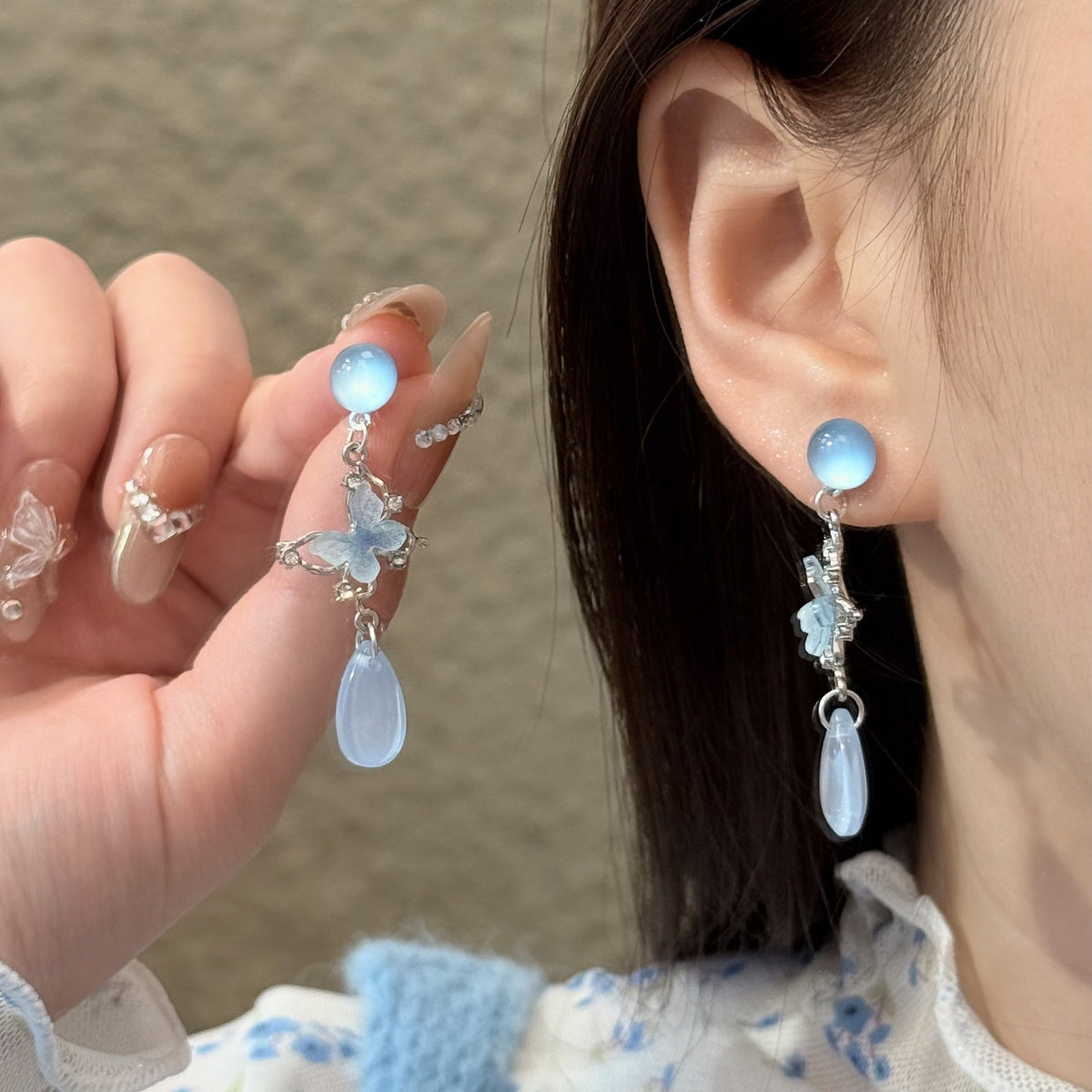 Women's Fantasy Gradient Butterfly French Water Drop High Sense Niche Earrings
