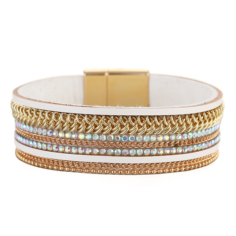 Drill Design Light Luxury Leather Wide Bracelets