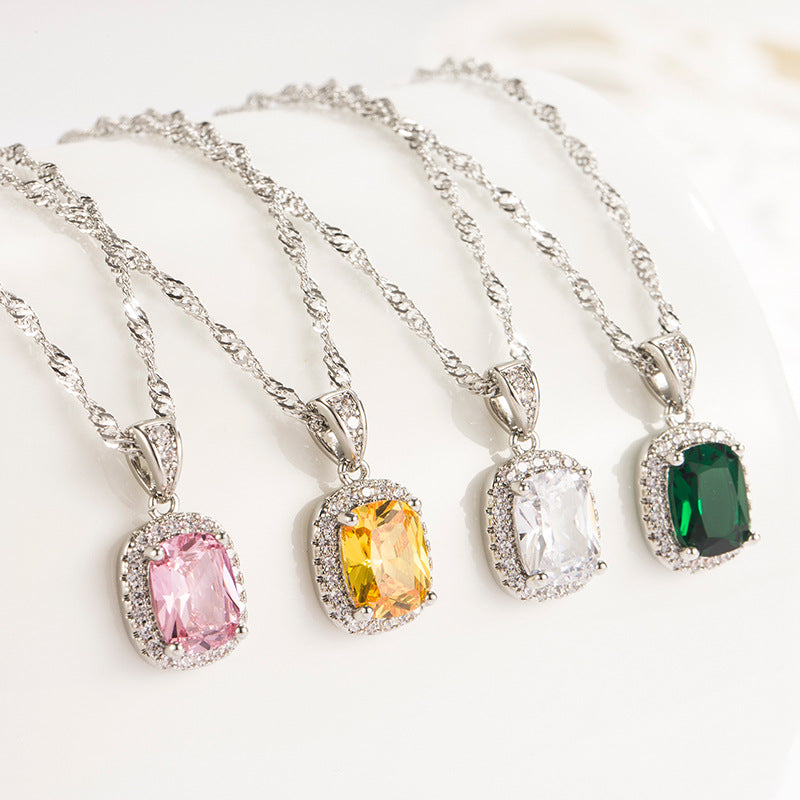 Women's Fashion Simple Gem Square Clavicle Chain Pendant
