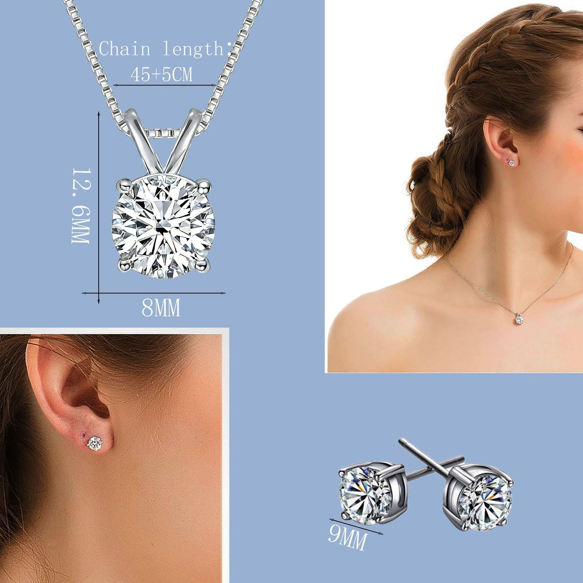 Women's Single Diamond Rabbit Ears Four Claws Jewelry Set