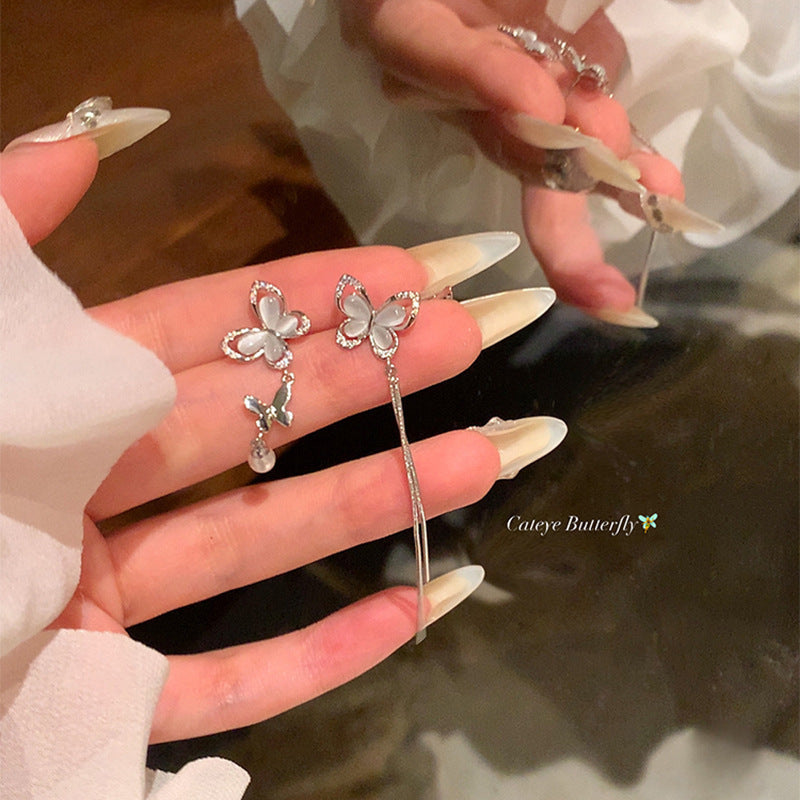 Women's Sier Needle Long Fringed Zircon For Trendy Light Earrings