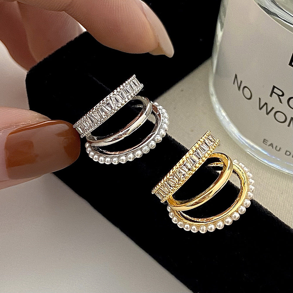 Light Luxury Design High-grade Pearl Zircon Earrings