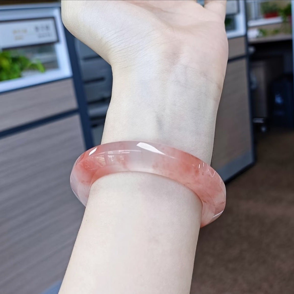 Natural Jade Peach Fermentation Pink Heart Bracelets
