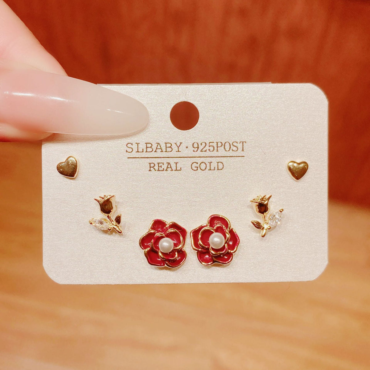 Horse Angola Red Female Cherry Camellia Stud Earrings