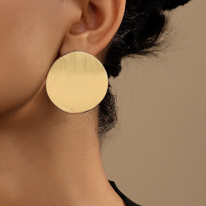 Metal Cold Style Advanced Round Texture Earrings