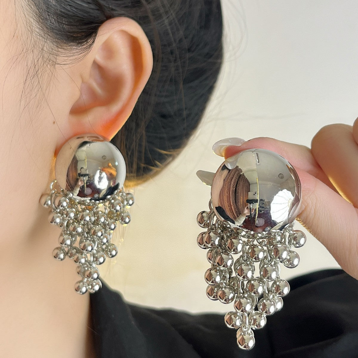 Sense Metal Ball Tassel Beaded Trendy Earrings