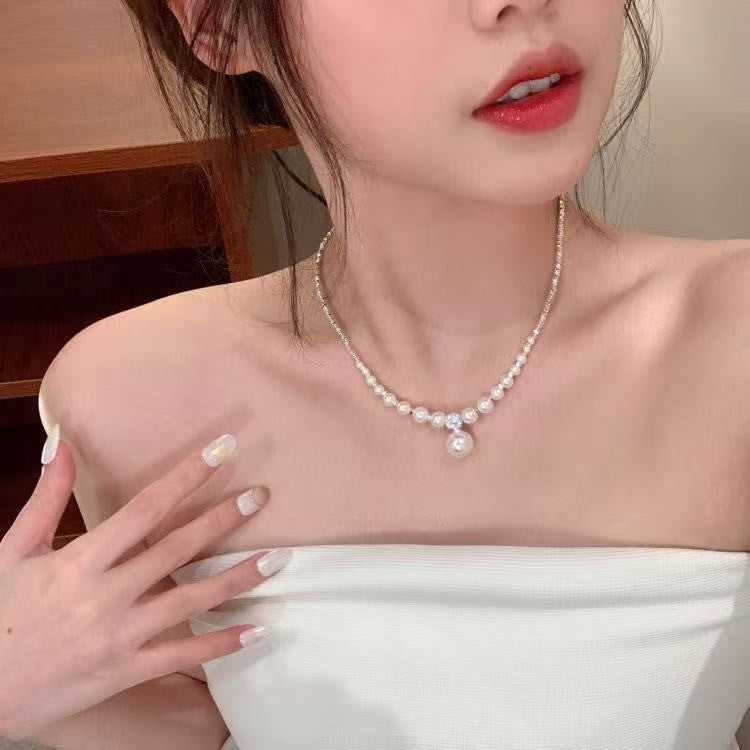 Women's Sier Pearl Small Design High-grade Simple Temperament Clavicle Chain Square Necklace