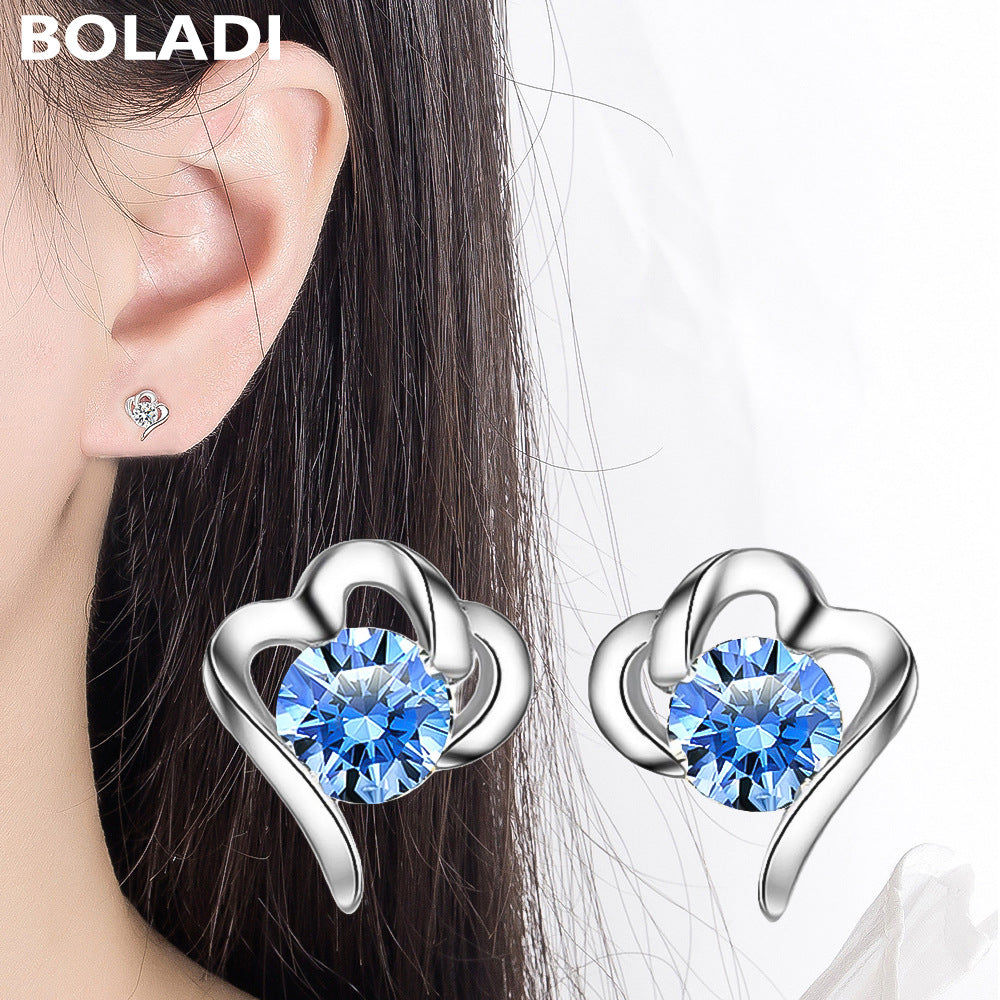 Women's Pure Sier Korean Style Fashion Temperament Entry Lux Rhinestone Zircon Stud Earrings