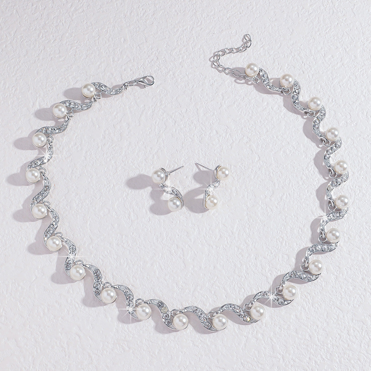Delicate Pearl Rhinestone Suite Simple Clavicle Chain Neck Formal Jewelry Set
