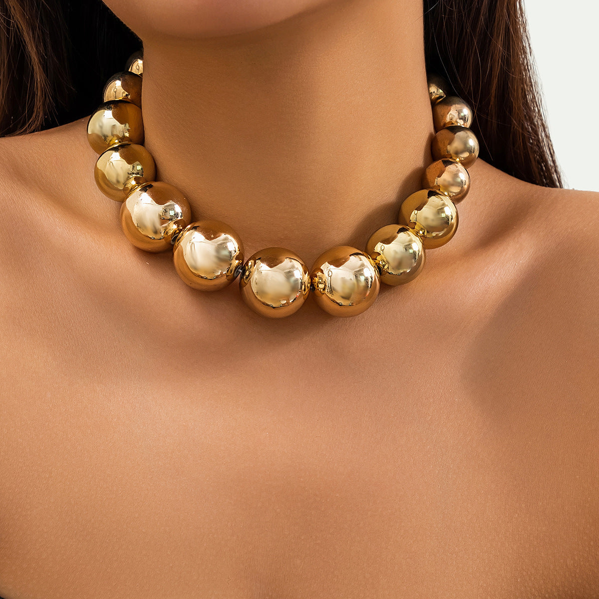 Women's Punk Exaggerated Big Round Bead Short Necklaces