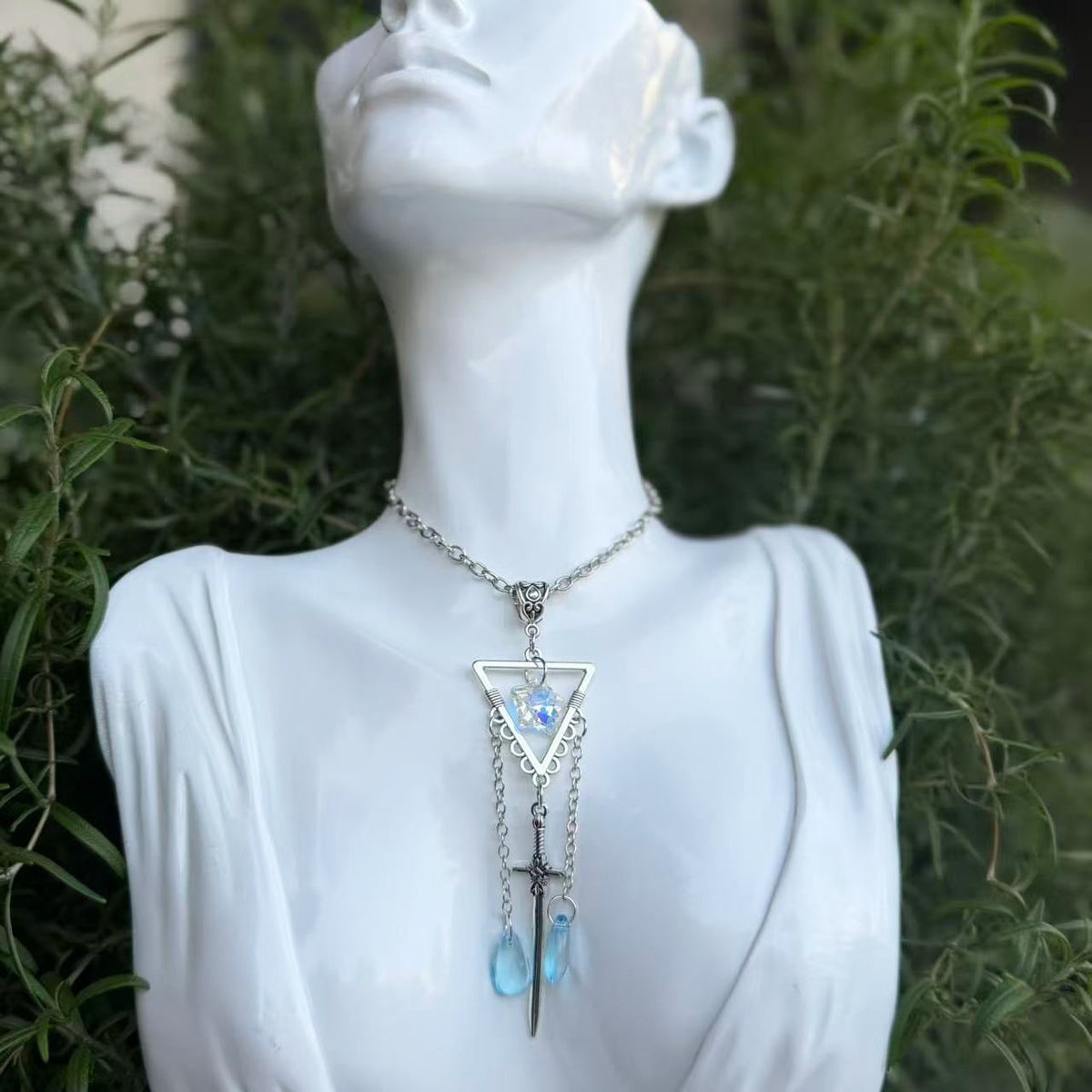 Blue Crystal Sword Long Water Drop Pendants