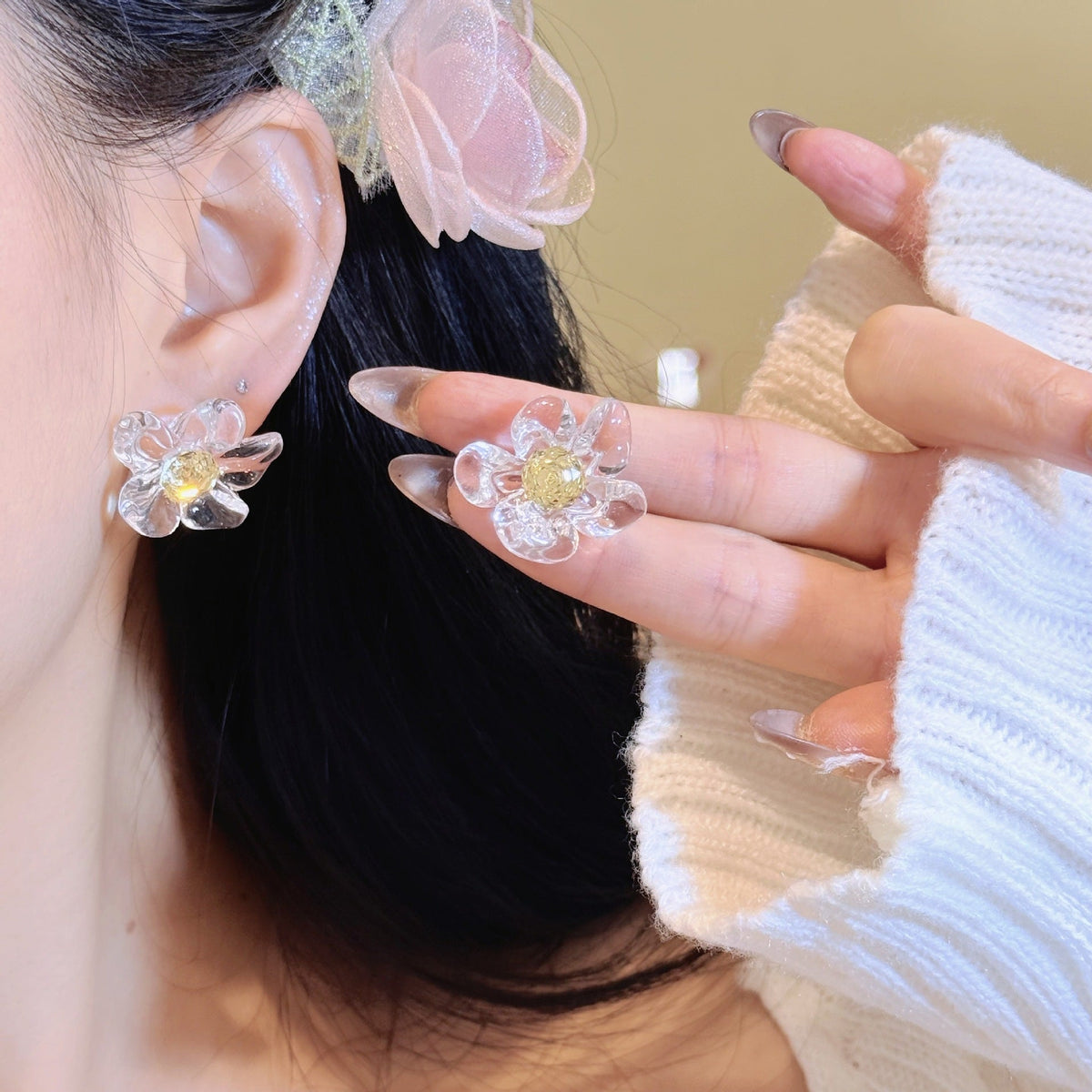 Women's Fairy Sweet Transparent Rose Cut Flower Fashionable Rings