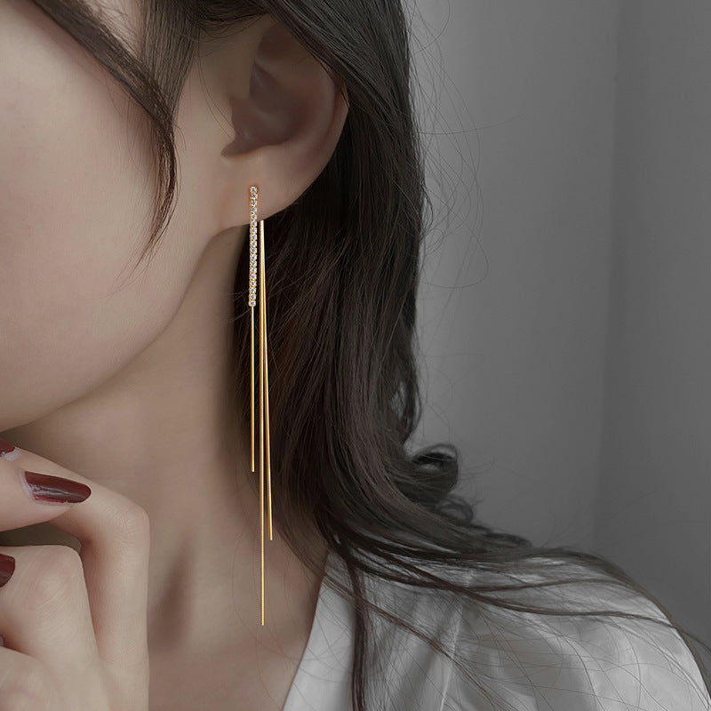 Tassel High-grade Sier Needle Metal Light Luxury Pearl Rings