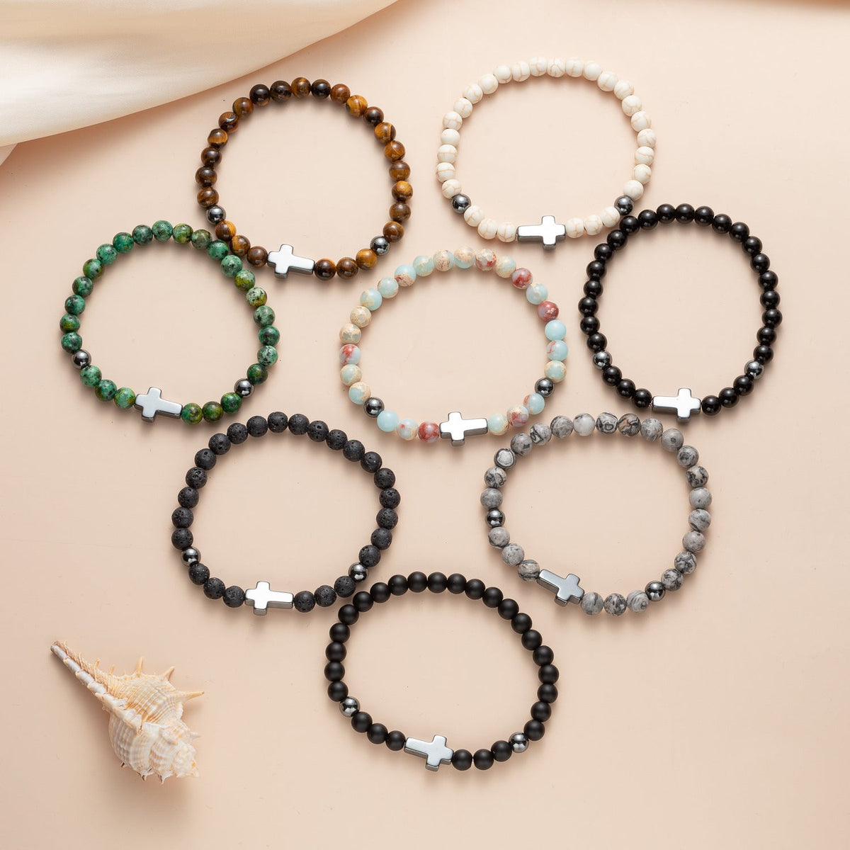 Magnet Cross African Pine Map Stone Multicolor Bracelets