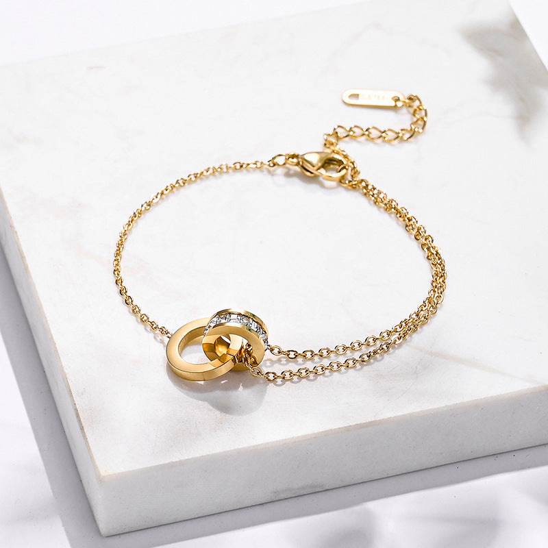 Women's Titanium Steel Diamond Inlaid Clavicle Chain Fashionable Rose Gold Live Necklace