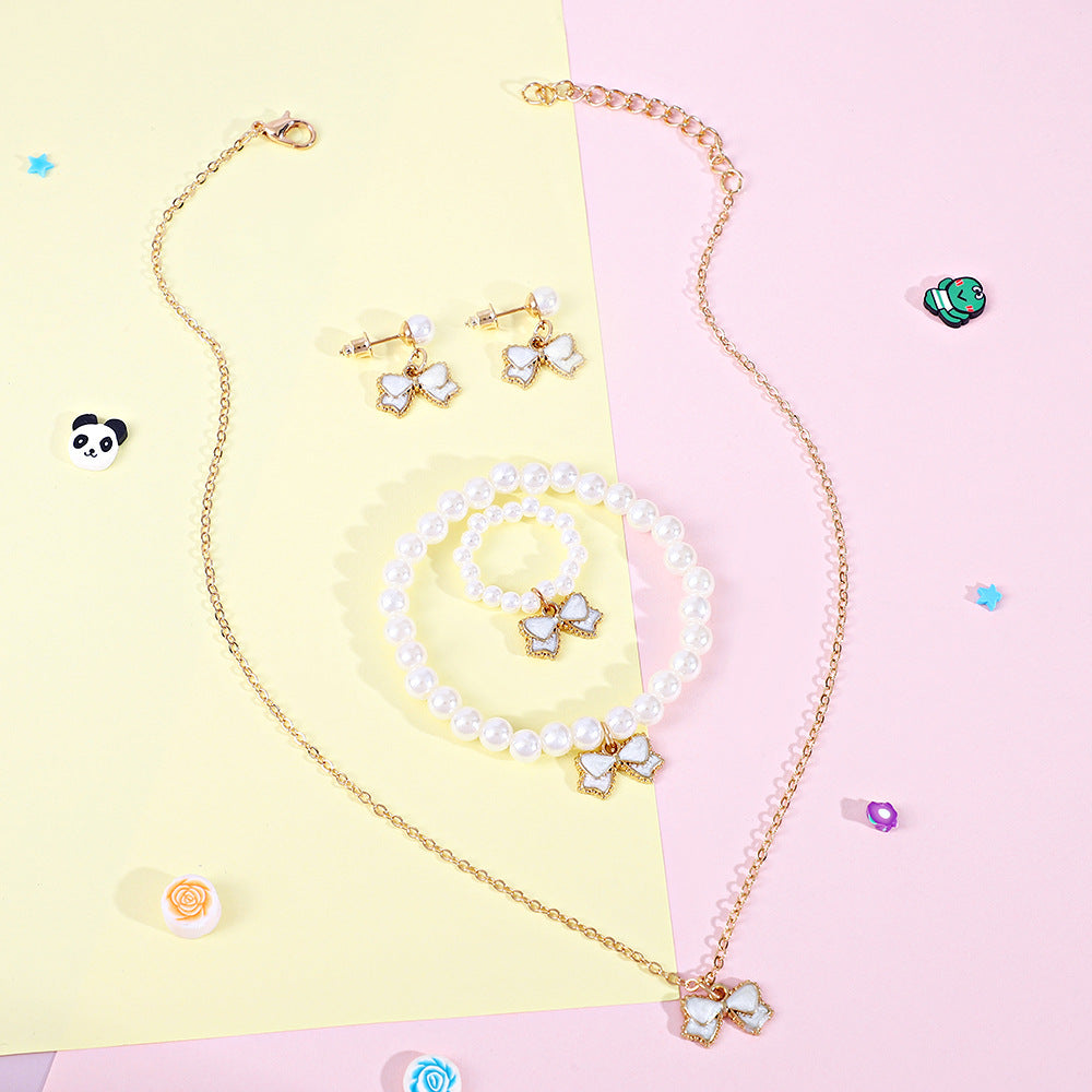 Children's Pearl Cute Little Alloy Dripping Bowknot Bracelets