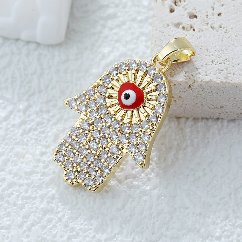 Women's Gold Eye Style Single Inlaid Color Zircon Trendy Dripping Palm Pendants