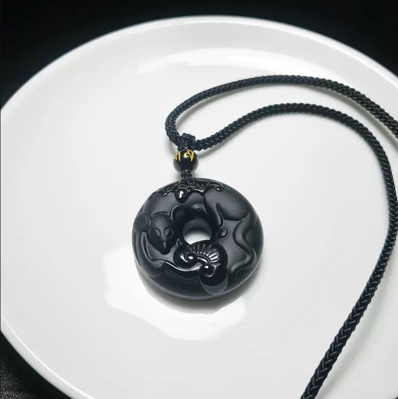 Women's & Men's Natural Obsidian Zodiac Safety Buckle Tiger Pendant