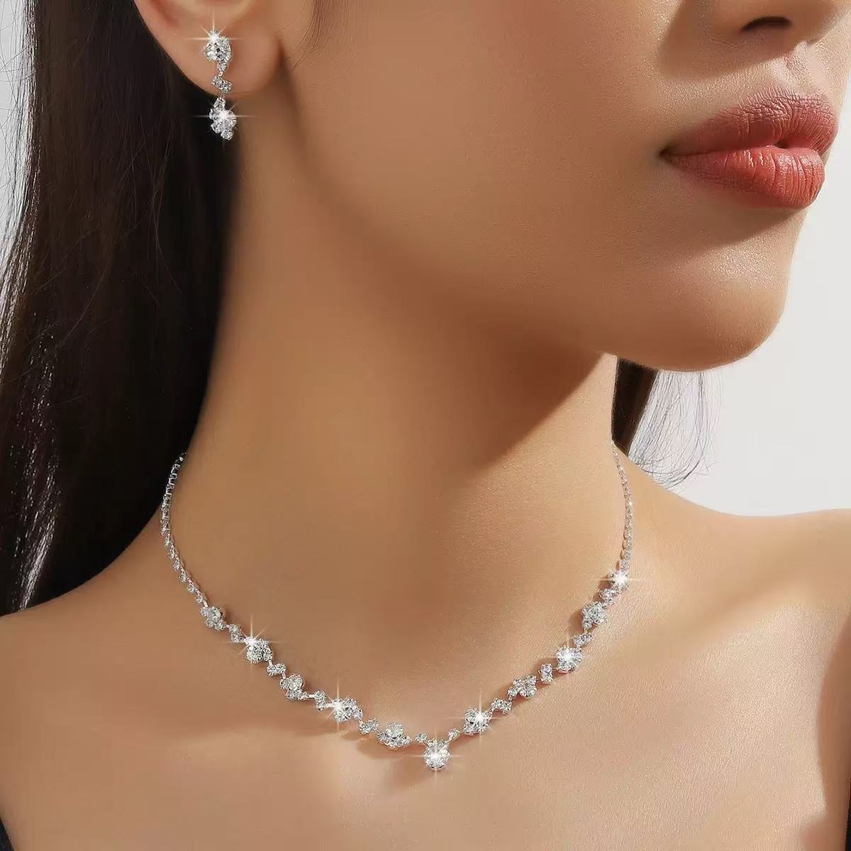 Women's Exquisite Full Diamond Suit Wedding Bridal Fashion Jewelry Set