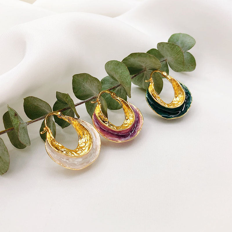 Women's Fashion Enamel Glaze Retro Exaggerated Copper Plated Earrings