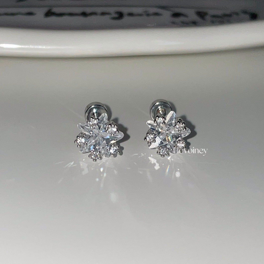 Delicate Super Shining Three-dimensional Zircon Ear Bone Pin Titanium Steel Stud Earrings