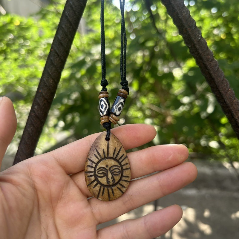 Nepal Yak Bone Hand Carved Six Pendant