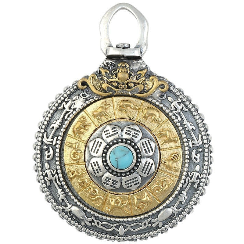Sier Rotatable Tibetan Valentine's Day Birthday Pendant