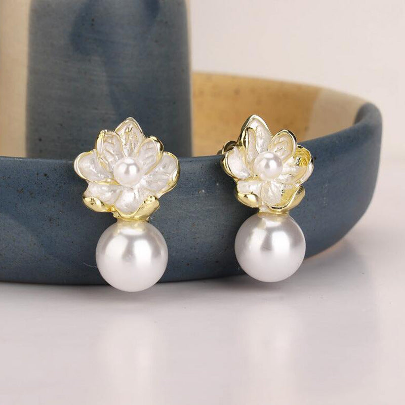 Retro Elegant Blue Flower High-grade Ear Earrings