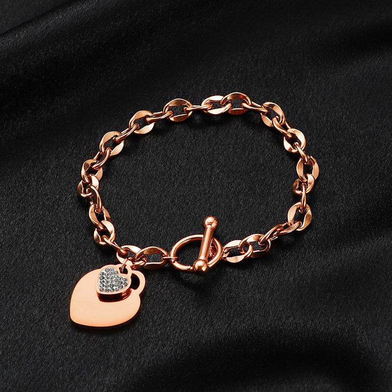 Women's Minority Design Rose Gold Titanium Steel Graceful Heart Love Bracelet