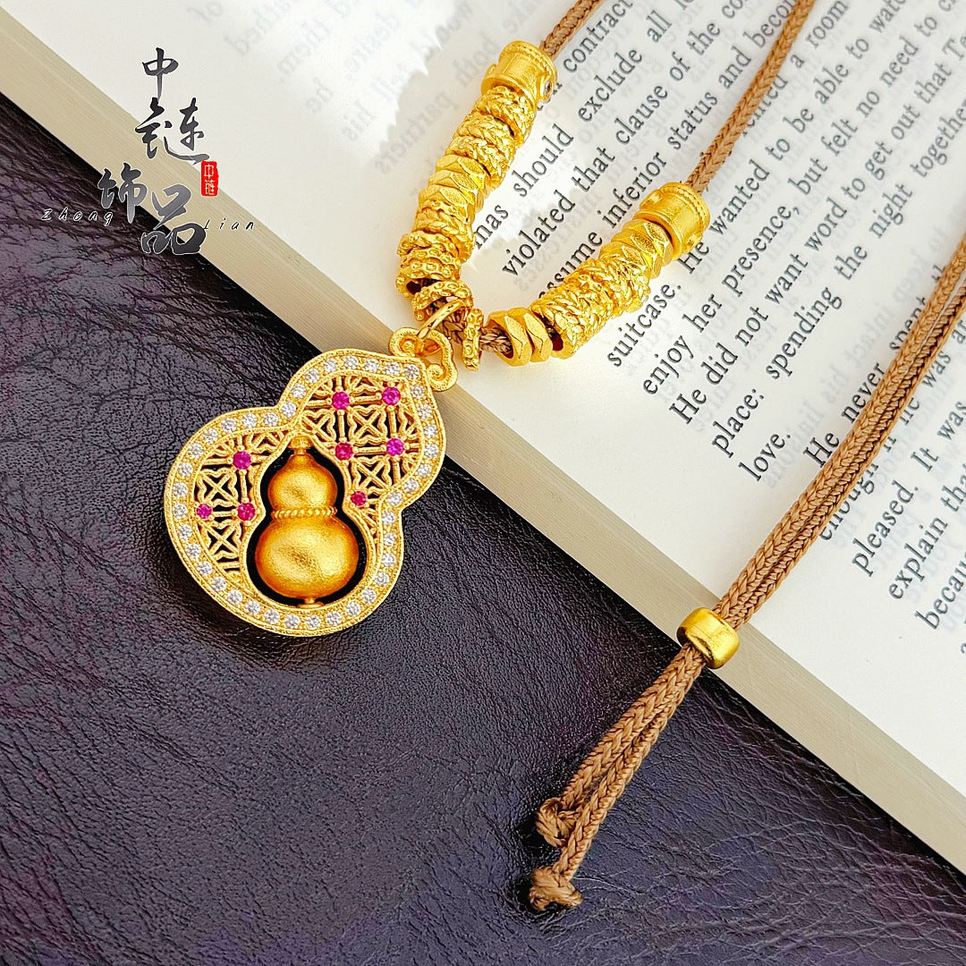 Gold Brocade Window Calabash Pendent Chinese Style Spot Drill Flower Pendant