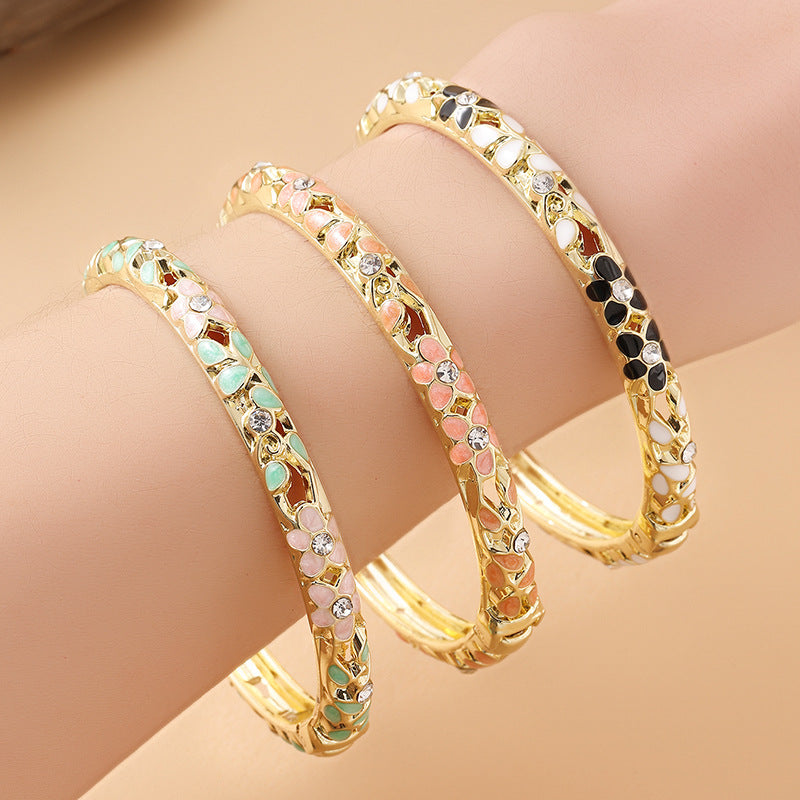 Style Retro Color Fine Flower Cloisonne Drop Oil Luxury Diamond Bracelet