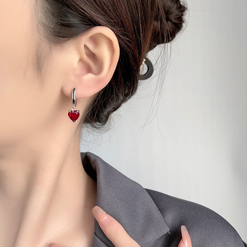 Elegant Heart Zircon Heart-shaped Tassel Long Earrings