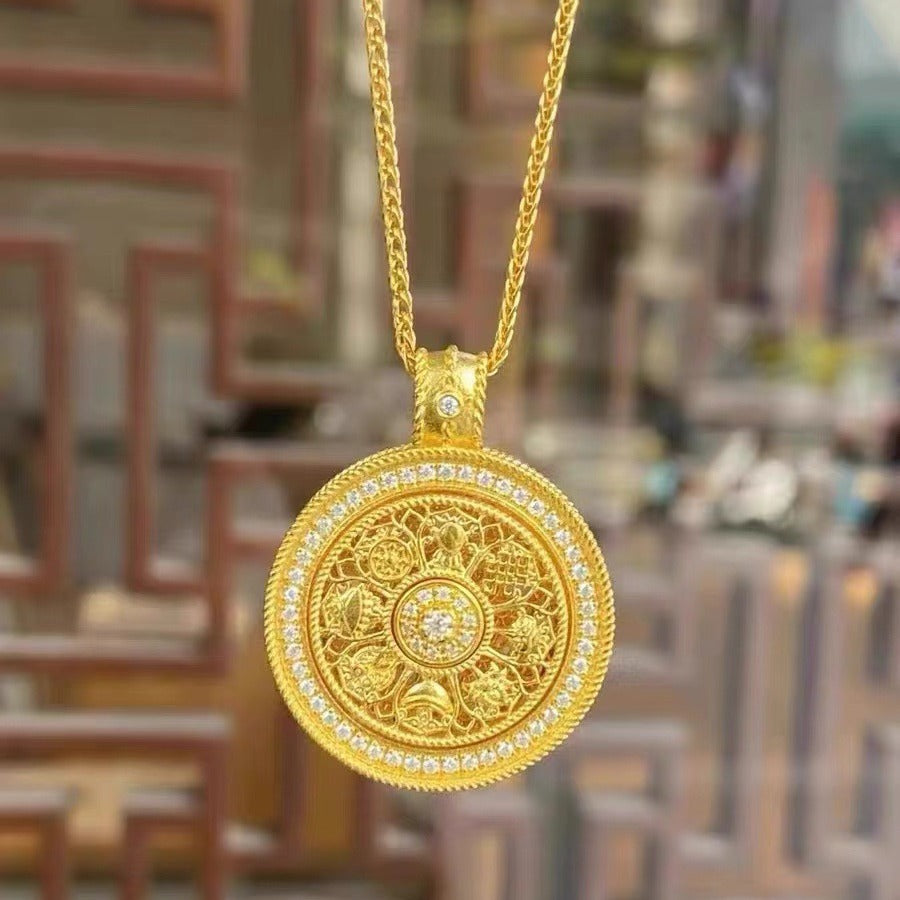 Gold Rotatable Compass Female Disc Hollow Necklaces