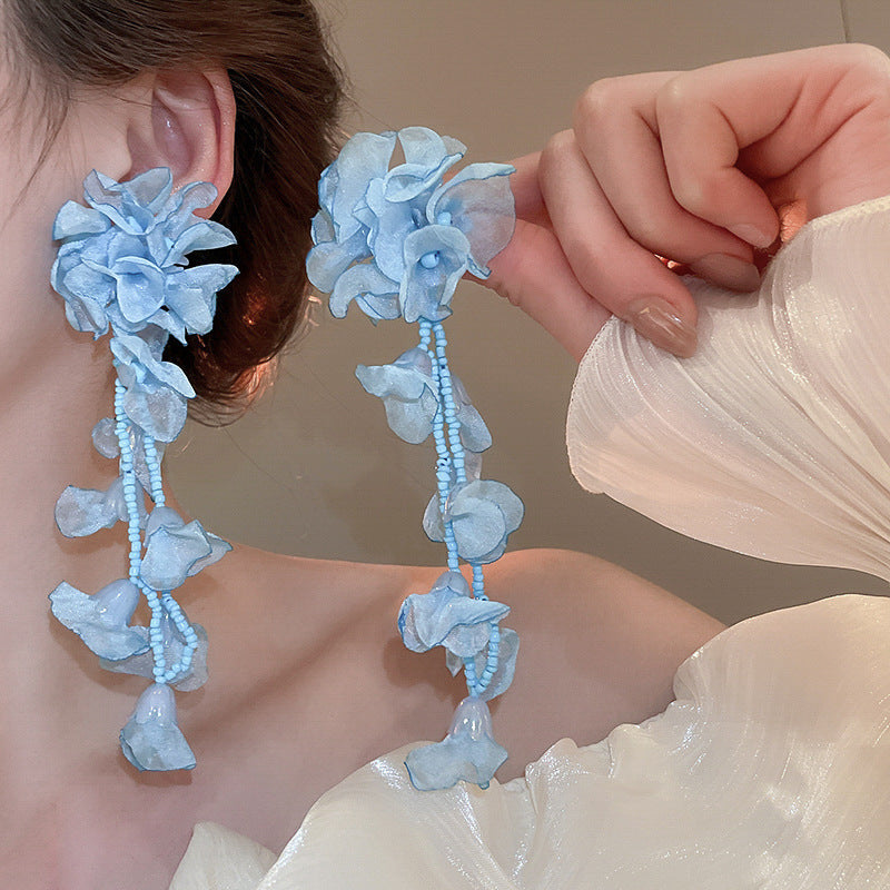 Summer Super Fairy Vacation Style Blue Flower Tassel Fashion Elegant Rings