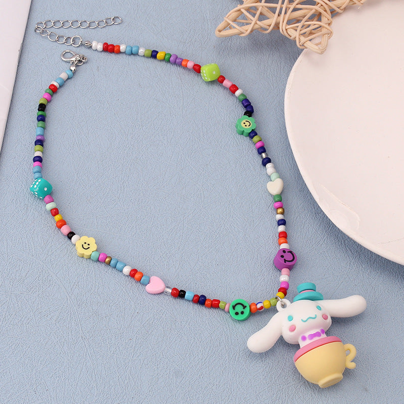 Rainbow Cartoon Polymer Clay Monster Niche Hip Necklace