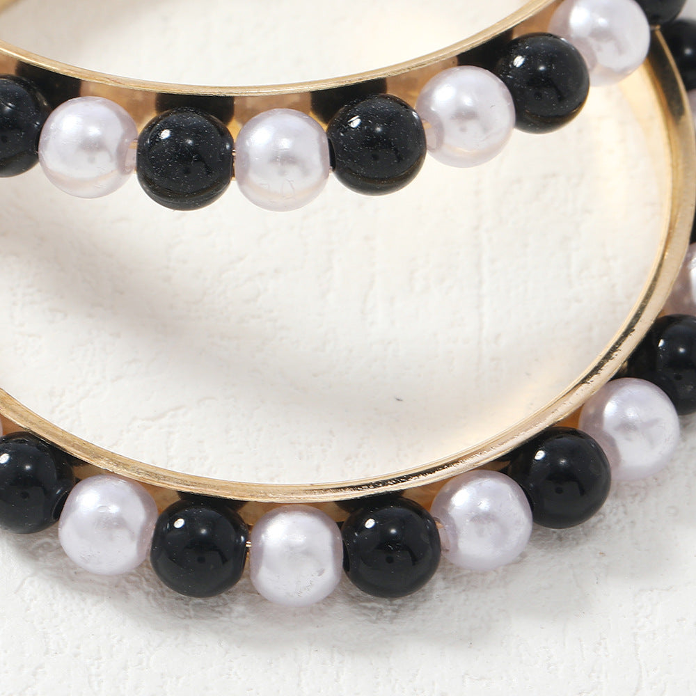 Black White Pearl Noodles Round Beads Elegant Shaped Bean-shaped Temperamental Earrings