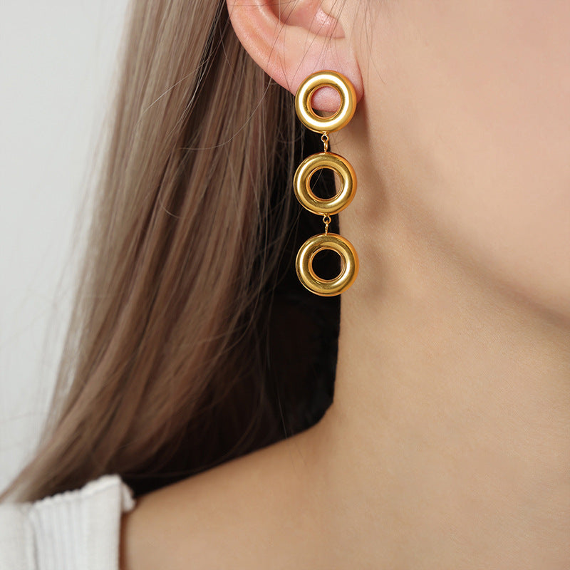 Design Simple Stylish Personality Titanium Steel Gold Plated Geometric Round Earrings