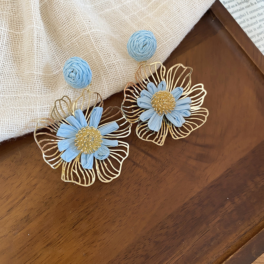 Summer Super Fairy Vacation Style Blue Flower Tassel Fashion Elegant Rings