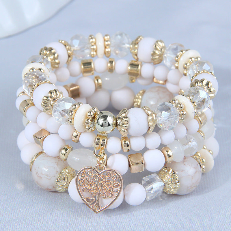 Women's Retro Ethnic Style Elastic Crystal Heart Bracelet