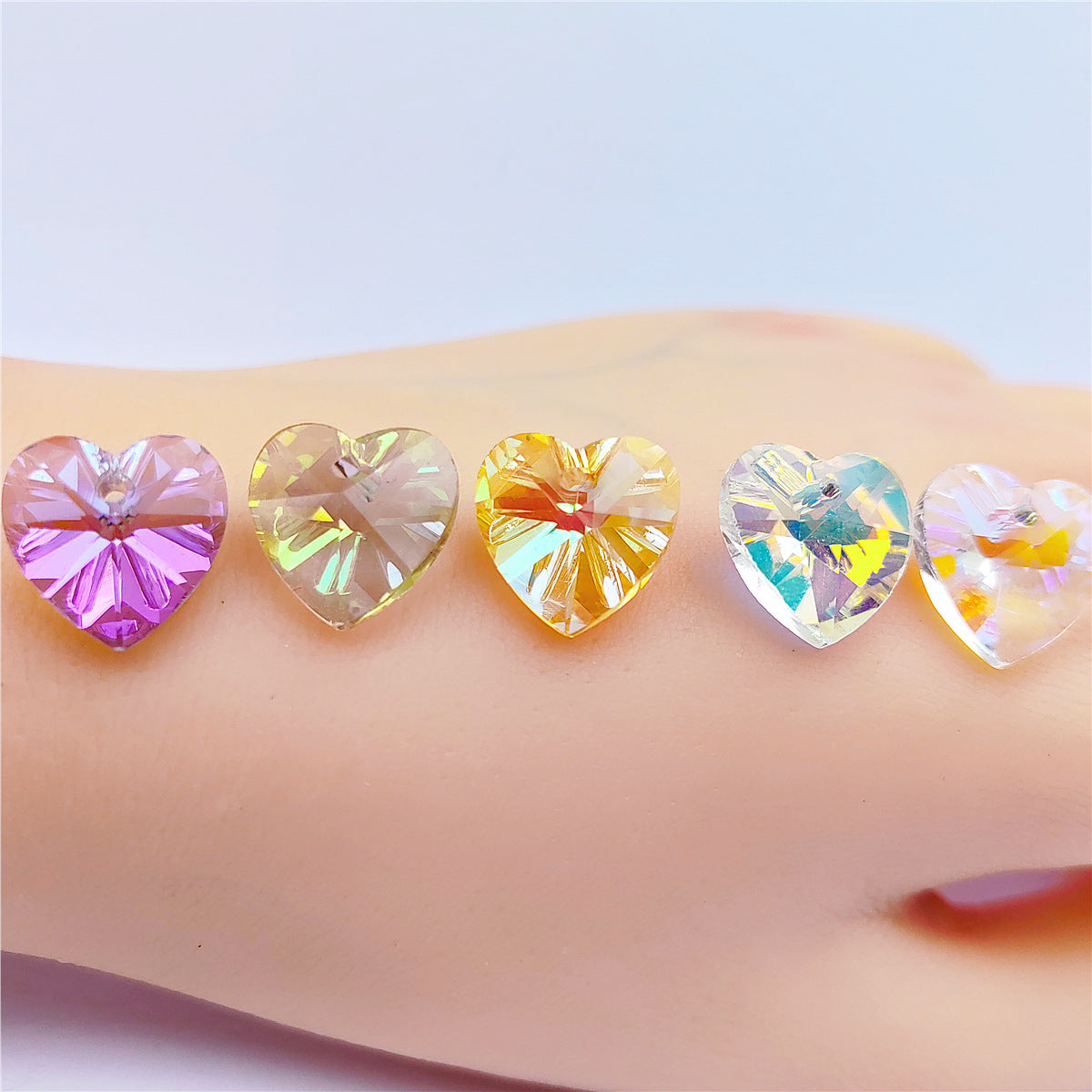 Peach Heart Crystal Heart-shaped Electroplated Aurora Pendant