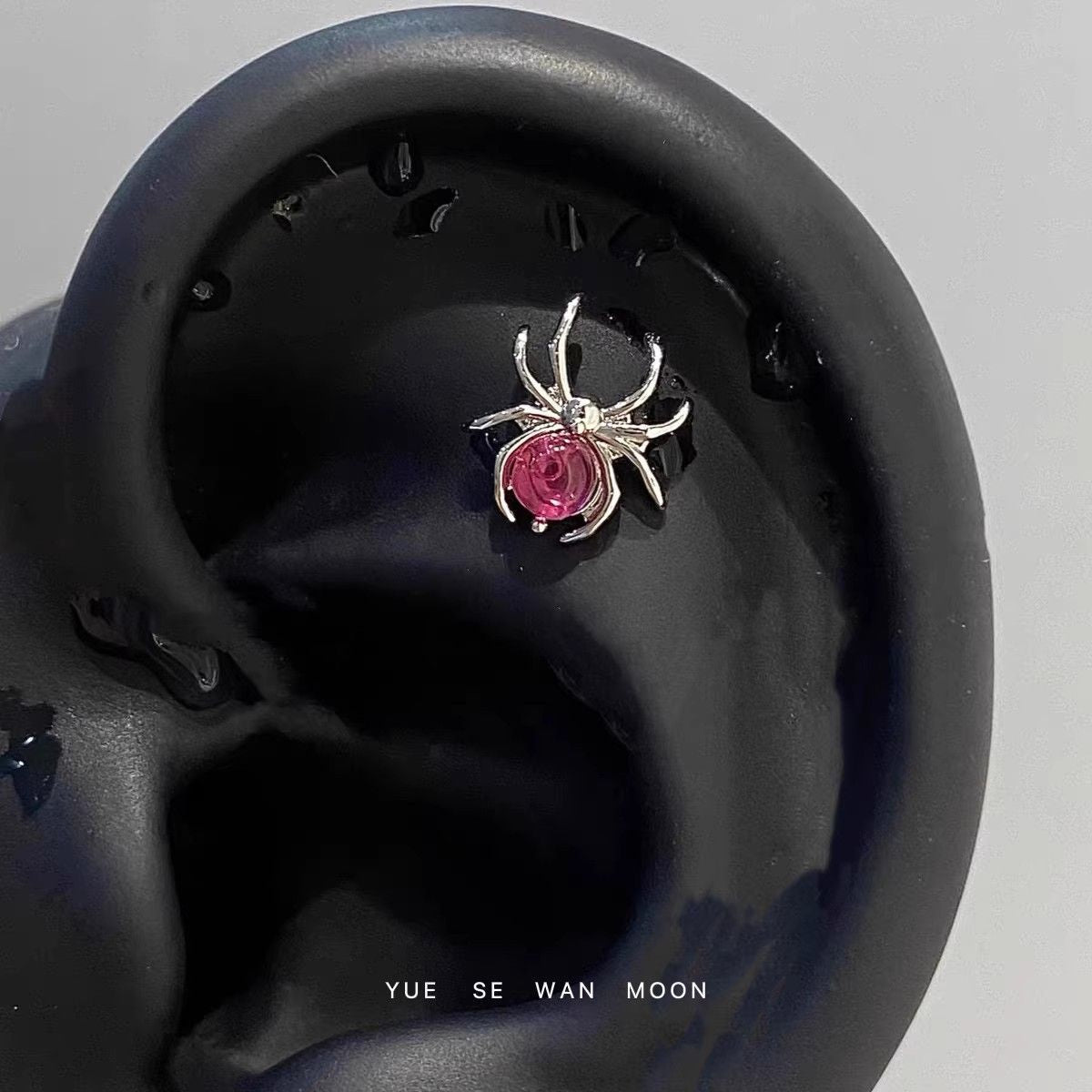 Titanium Alloy Rose Red Spider Ear Bone Sweet Cool Flat Stud Earrings
