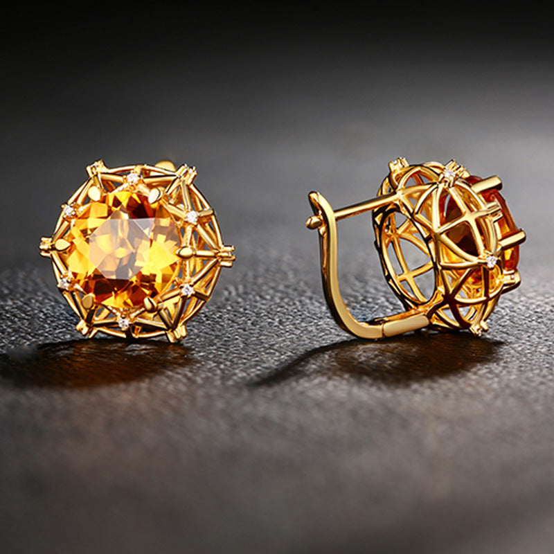 Carat Oversized Imitation Natural Citrine Bird's Nest Design Yellow Diamond Rings
