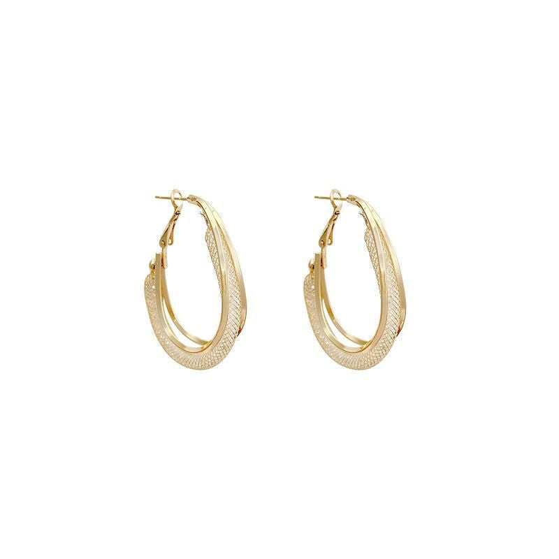 Metal Hollow Mesh Crystal Hoop High-grade Fashionable Earrings