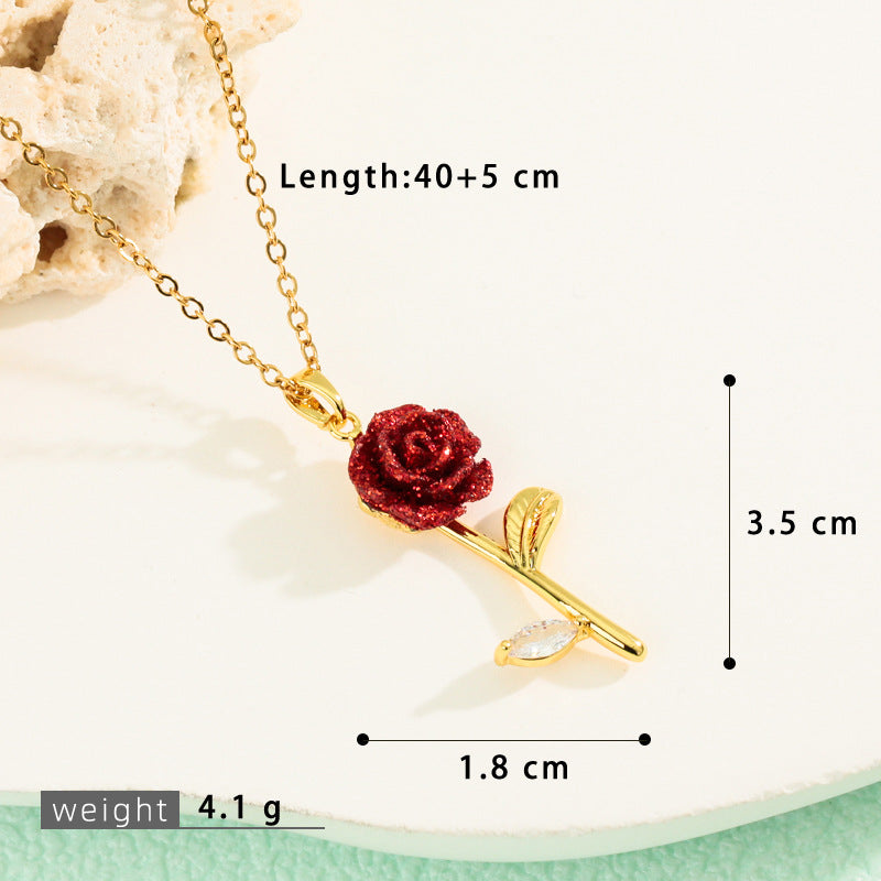 Rose Full Diamond Light Luxury Temperament Gorgeous Necklace