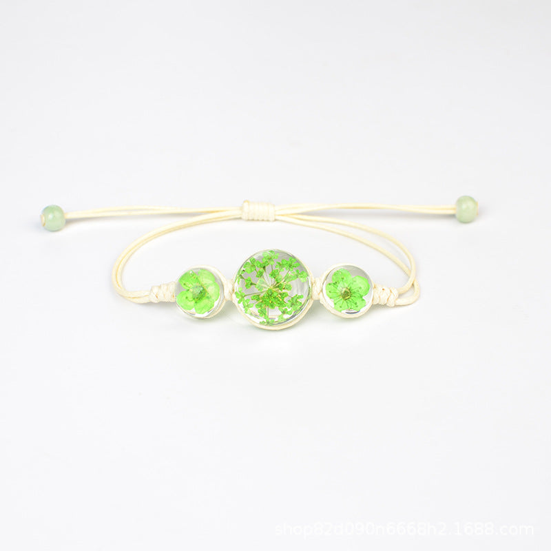 Women's Stone Preserved Fresh Glass Ball Hand-woven Carrying Bracelet